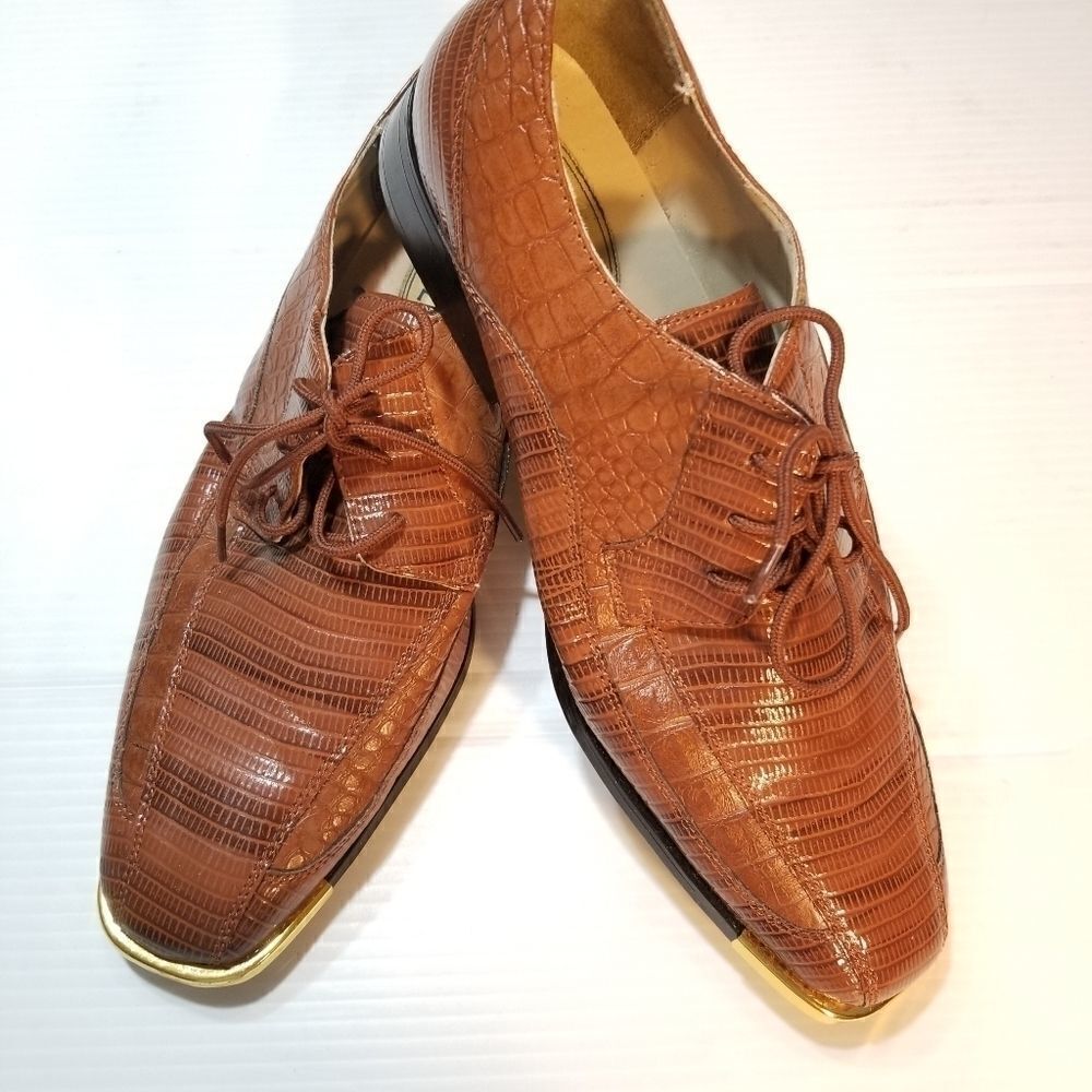Hugo Vitelli Faux Reptile Oxfords Gold Trim sz 11